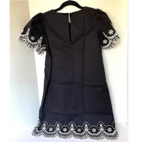 Kate Spade Mini Dress Small Black Short Sleeve Shift Cotton Floral Embroidered - Picture 3 of 12